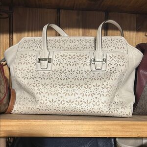 Coach White Laser-Cut Leather Tote